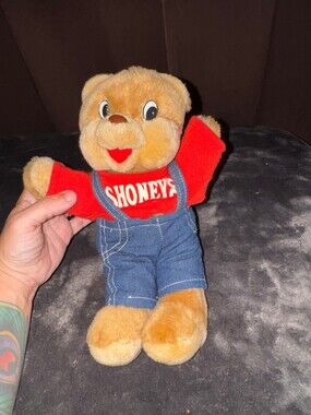 Shoney's Plush Bear Red Shirt Denim Overalls Soft Toy